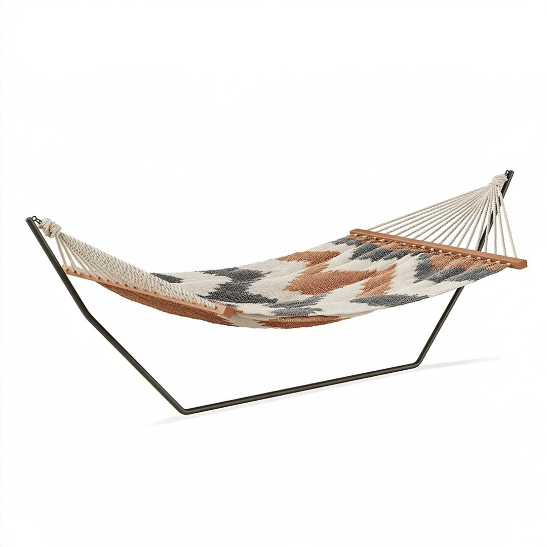 Amaca con supporto 300 x 100 x 110 cm in cotone beige marrone e grigio - stile boho per interno ed esterno