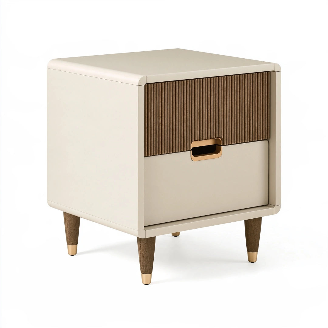Comodino 50 x 40 x 60 cm in legno avorio e marrone - 2 cassetti stile moderno
