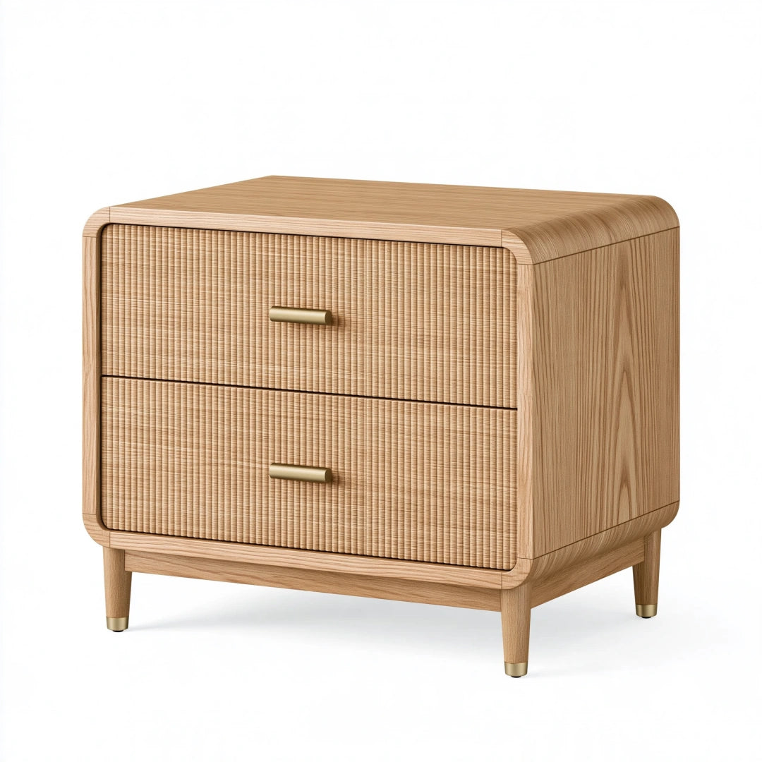 Comodino 60 x 45 x 60 cm in legno naturale con 2 cassetti stile moderno