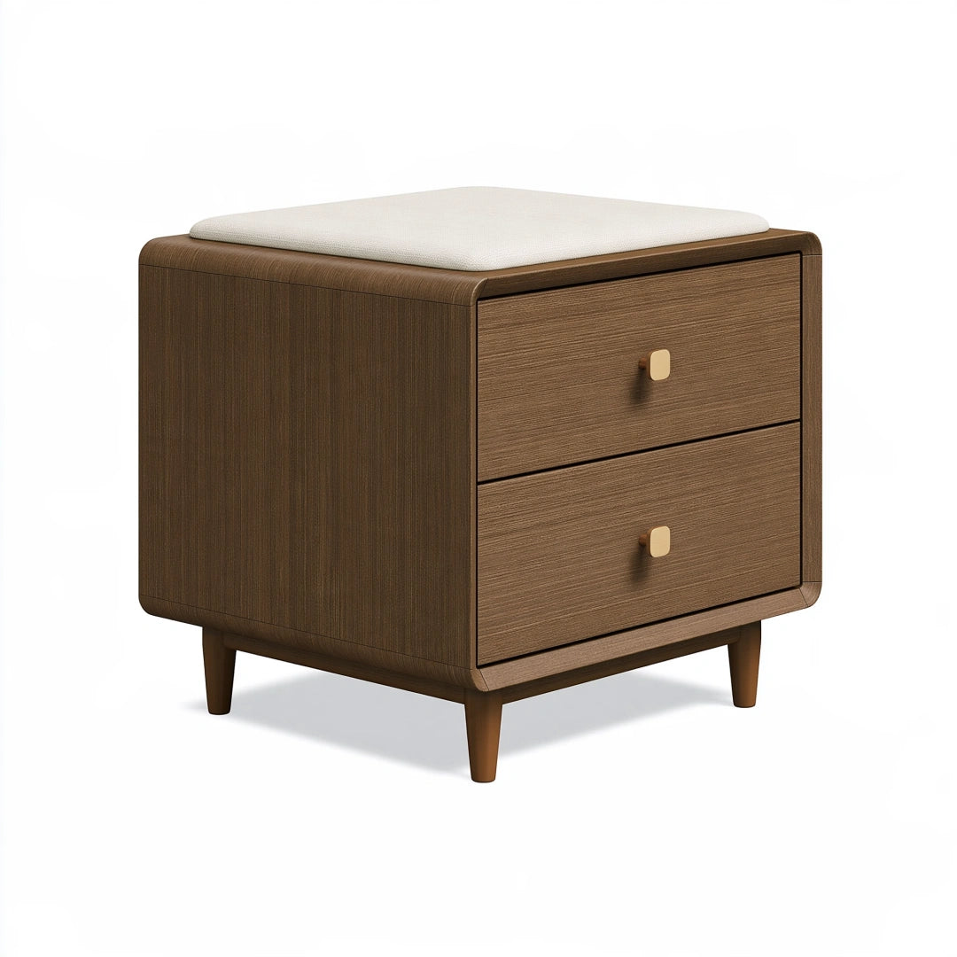 Comodino con seduta 70x45x55 cm in legno marrone con 2 cassetti stile moderno
