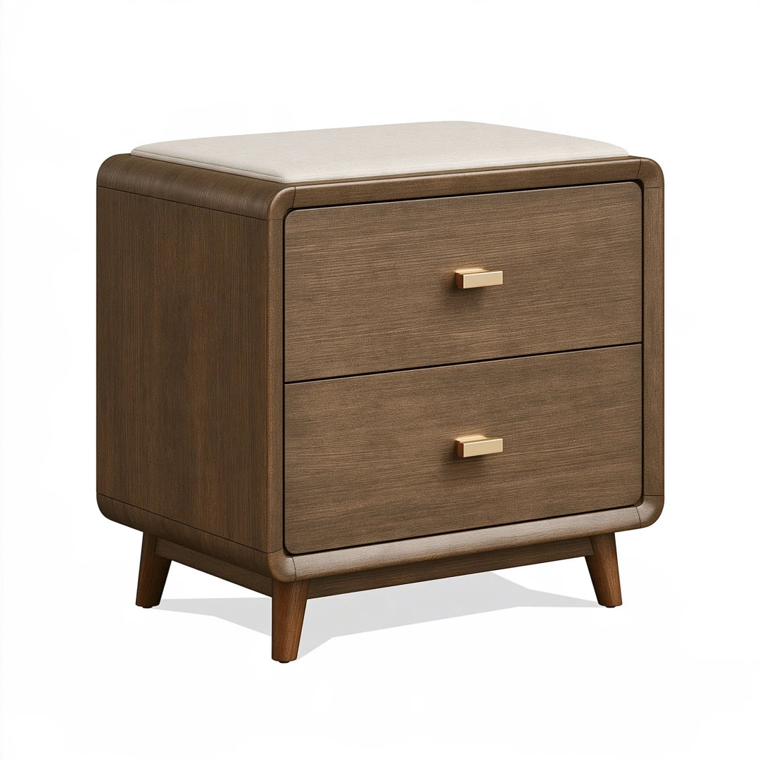 Comodino 50 x 40 x 55 cm in legno marrone con 2 cassetti e piano imbottito