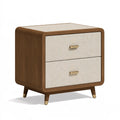 Comodino 55 x 45 x 60 cm in legno noce e tessuto beige - due cassetti stile moderno