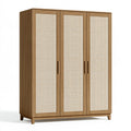 Armadio guardaroba 150 x 55 x 200 cm in legno marrone con pannelli effetto rattan stile naturale