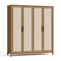 Armadio guardaroba 180 x 55 x 200 cm in legno marrone con ante effetto rattan stile naturale
