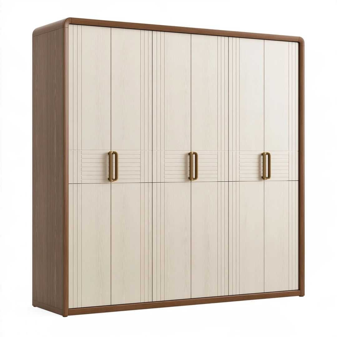 Armadio guardaroba 160 x 60 x 200 cm in pannelli effetto legno beige e marrone con 3 ante stile moderno