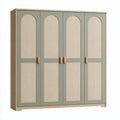Armadio 180x55x200 cm in legno beige e verde salvia a 4 ante con pannelli intrecciati