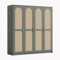 Armadio guardaroba 180 x 60 x 200 cm verde salvia in legno e rattan a 4 ante
