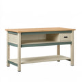 Banco da lavoro 120 x 60 x 90 cm in legno e metallo beige verde con cassetto e ripiano