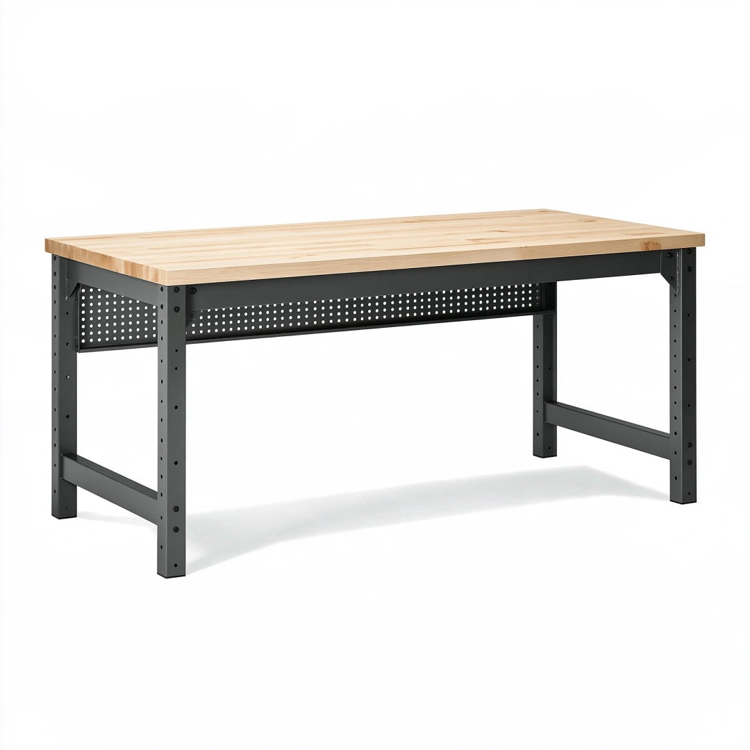 Banco da lavoro 120 x 60 x 90 cm in legno e acciaio nero stile industriale