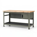 Banco da lavoro 120 x 60 x 90 cm in legno e acciaio verde oliva con cassetto stile industriale