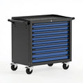 Carrello portautensili 100 x 50 x 95 cm in acciaio nero e blu con 10 cassetti e ruote