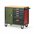 Carrello portautensili 100 x 50 x 90 cm in metallo verde nero con piano in legno e ruote