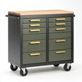 Cassettiera portautensili 90 x 50 x 95 cm in metallo verde oliva e nero con piano in legno - industriale su ruote