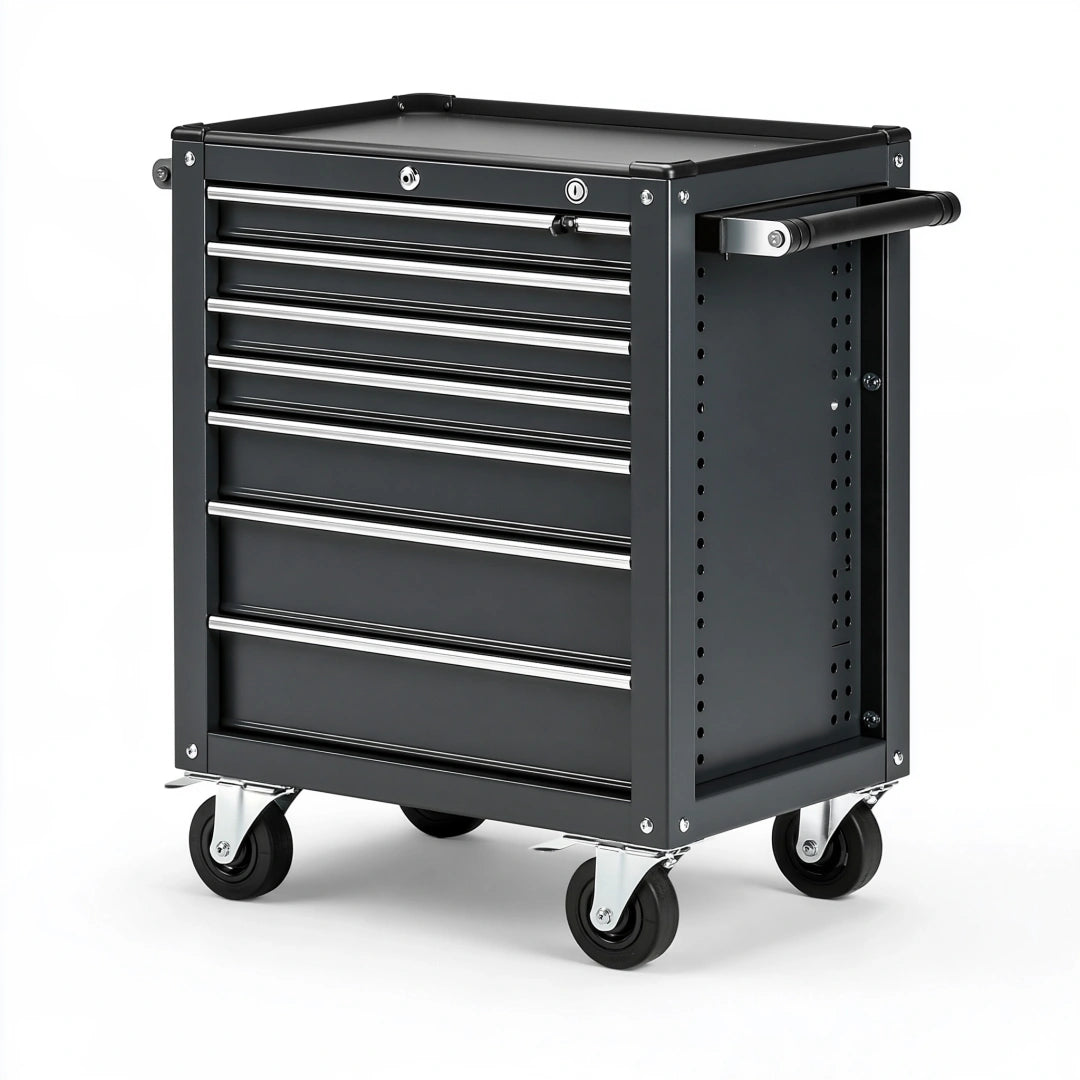 Carrello portautensili 76 x 46 x 96 cm in acciaio nero con 7 cassetti e ruote