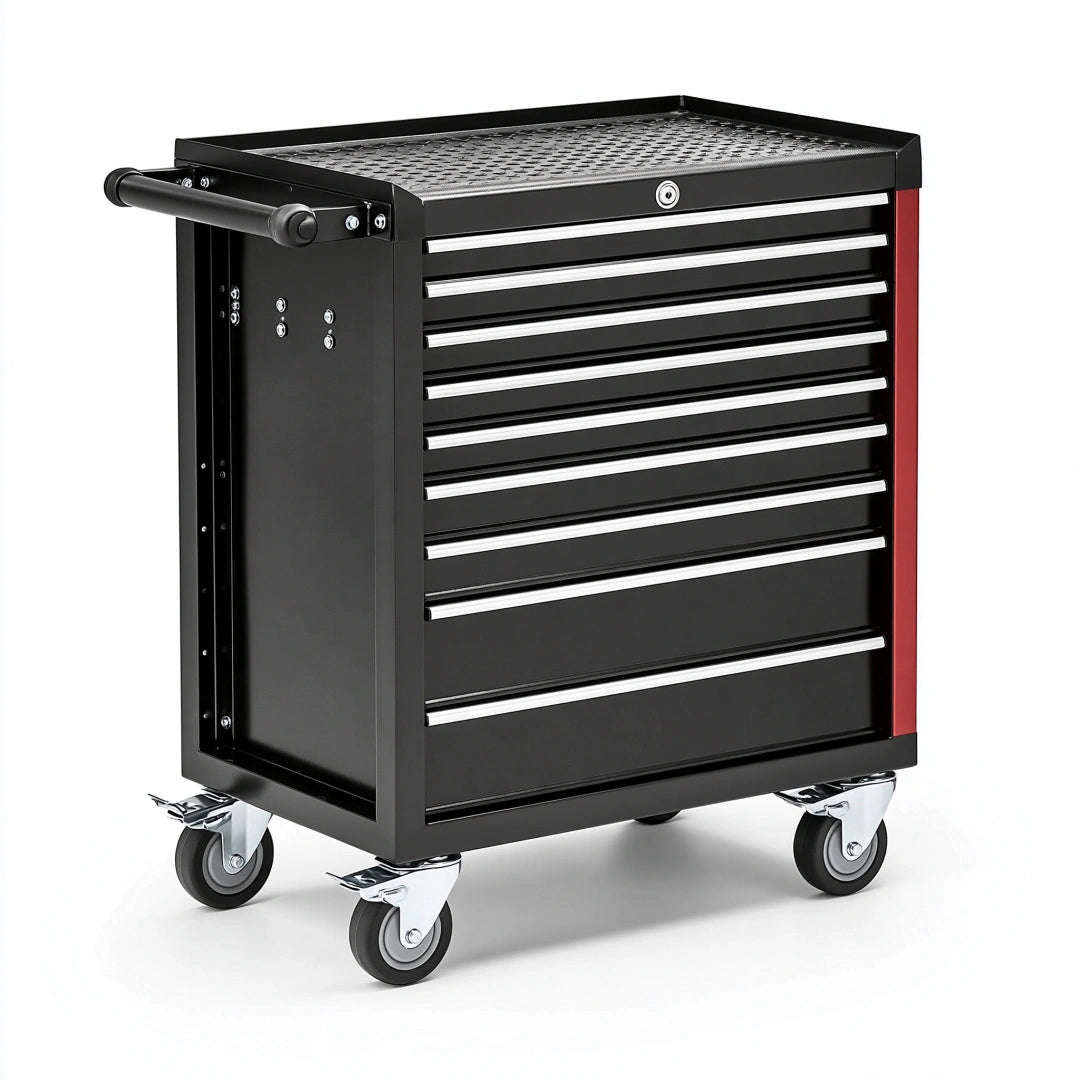 Cassettiera portautensili 68 x 46 x 96 cm in acciaio nero e rosso con ruote e serratura