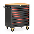 Cassettiera portautensili 77 x 46 x 98 cm in acciaio nero con piano in legno - mobile su ruote a 7 cassetti