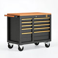 Carrello portautensili 100 x 50 x 95 cm in acciaio nero e legno con 10 cassetti