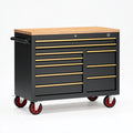 Carrello portautensili 120 x 60 x 95 cm in acciaio nero con piano in legno e ruote