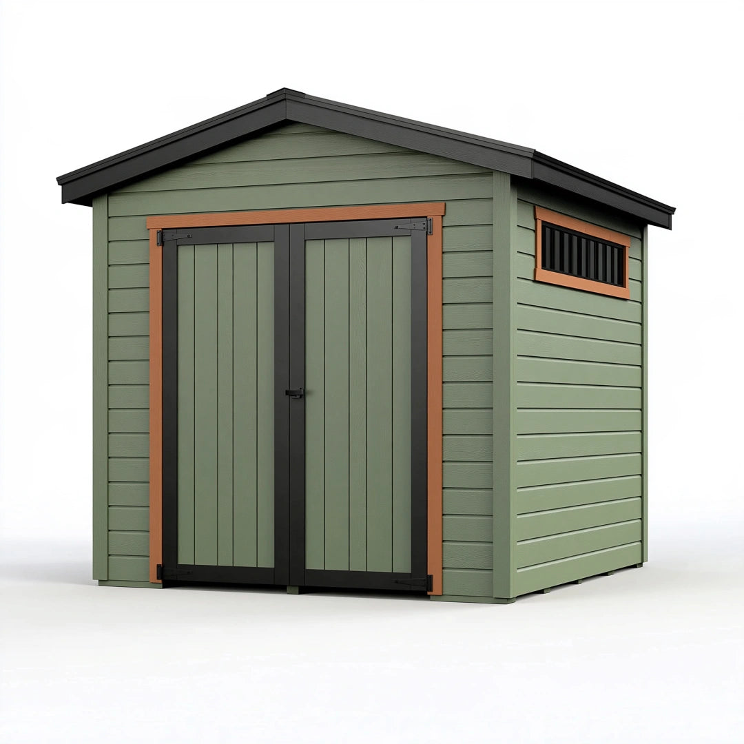 Casetta da giardino 200 x 150 x 210 cm in legno verde con doppia porta - stile moderno per deposito esterno
