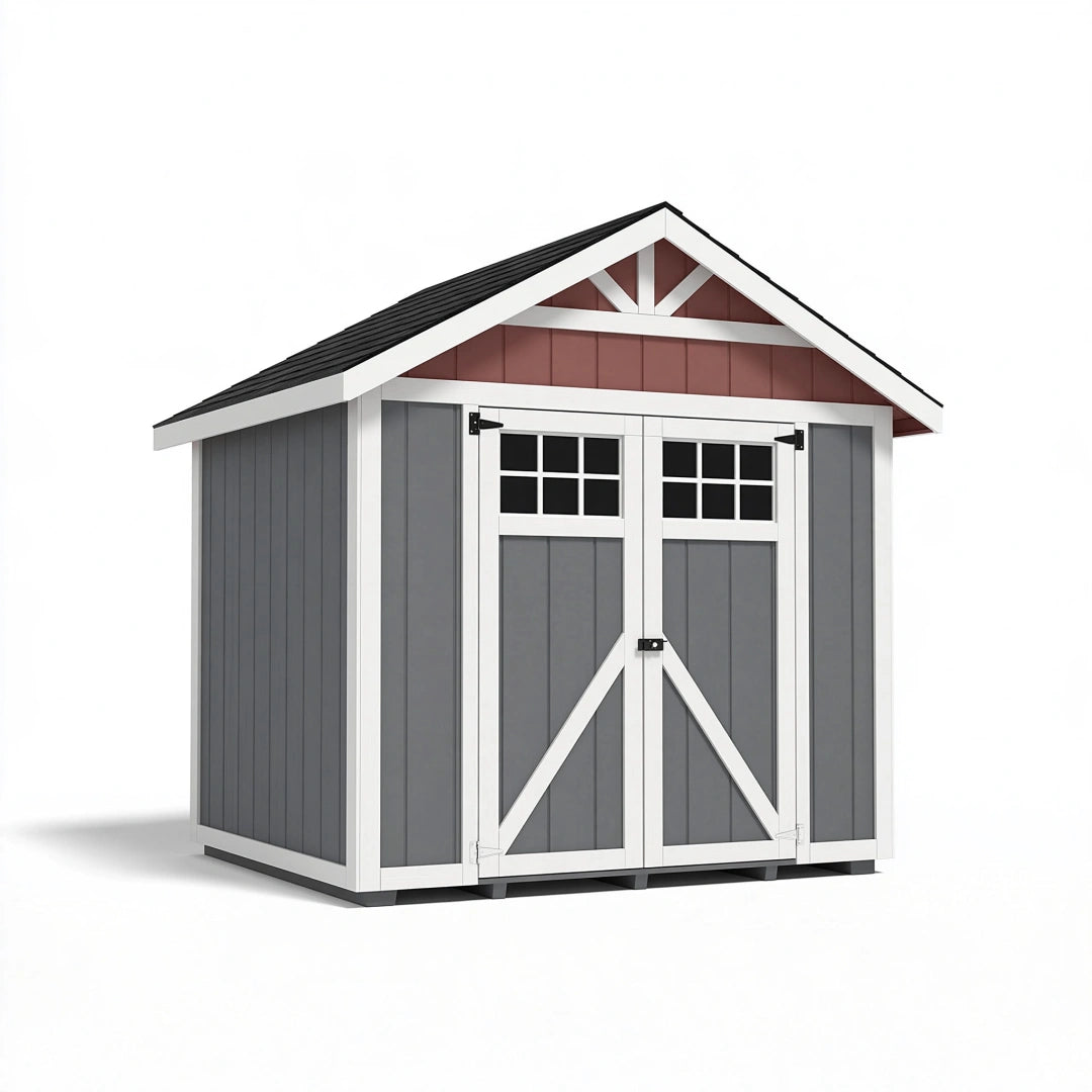 Casetta da giardino 180 x 120 x 200 cm in legno grigio con doppia porta e tetto a due falde