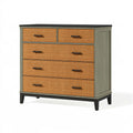 Cassettiera 120 x 45 x 100 cm in legno verde oliva e rattan - 5 cassetti stile naturale