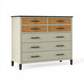 Cassettiera 120 x 45 x 100 cm in legno verde salvia con frontali intrecciati stile rustico