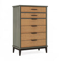 Cassettiera 90 x 45 x 150 cm in legno grigio e rattan con 6 cassetti stile moderno