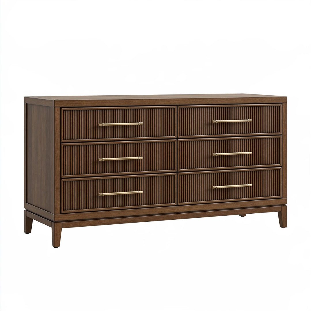 Cassettiera 150 x 45 x 85 cm in legno marrone con 6 cassetti stile moderno