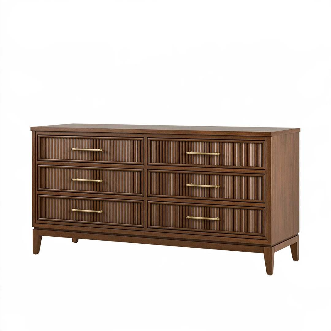 Cassettiera 160 x 45 x 85 cm in legno marrone noce - sei cassetti stile moderno