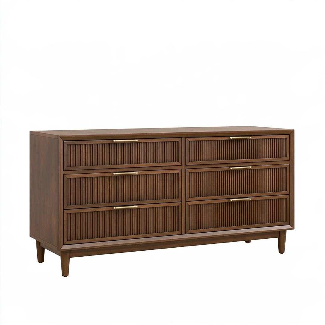 Cassettiera 160 x 45 x 85 cm in legno marrone - sei cassetti stile moderno