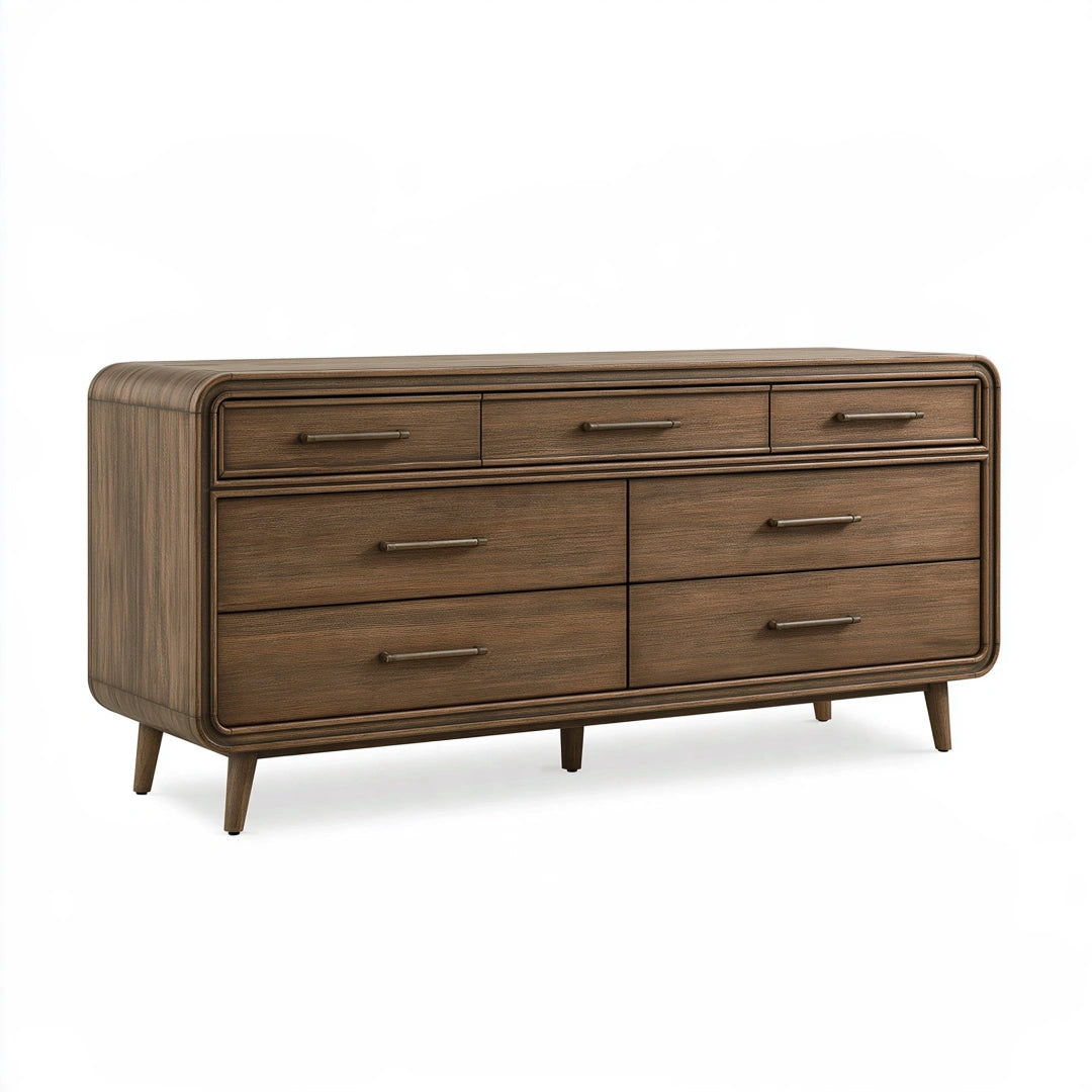 Cassettiera 160 x 45 x 85 cm in legno marrone con 7 cassetti stile retrò